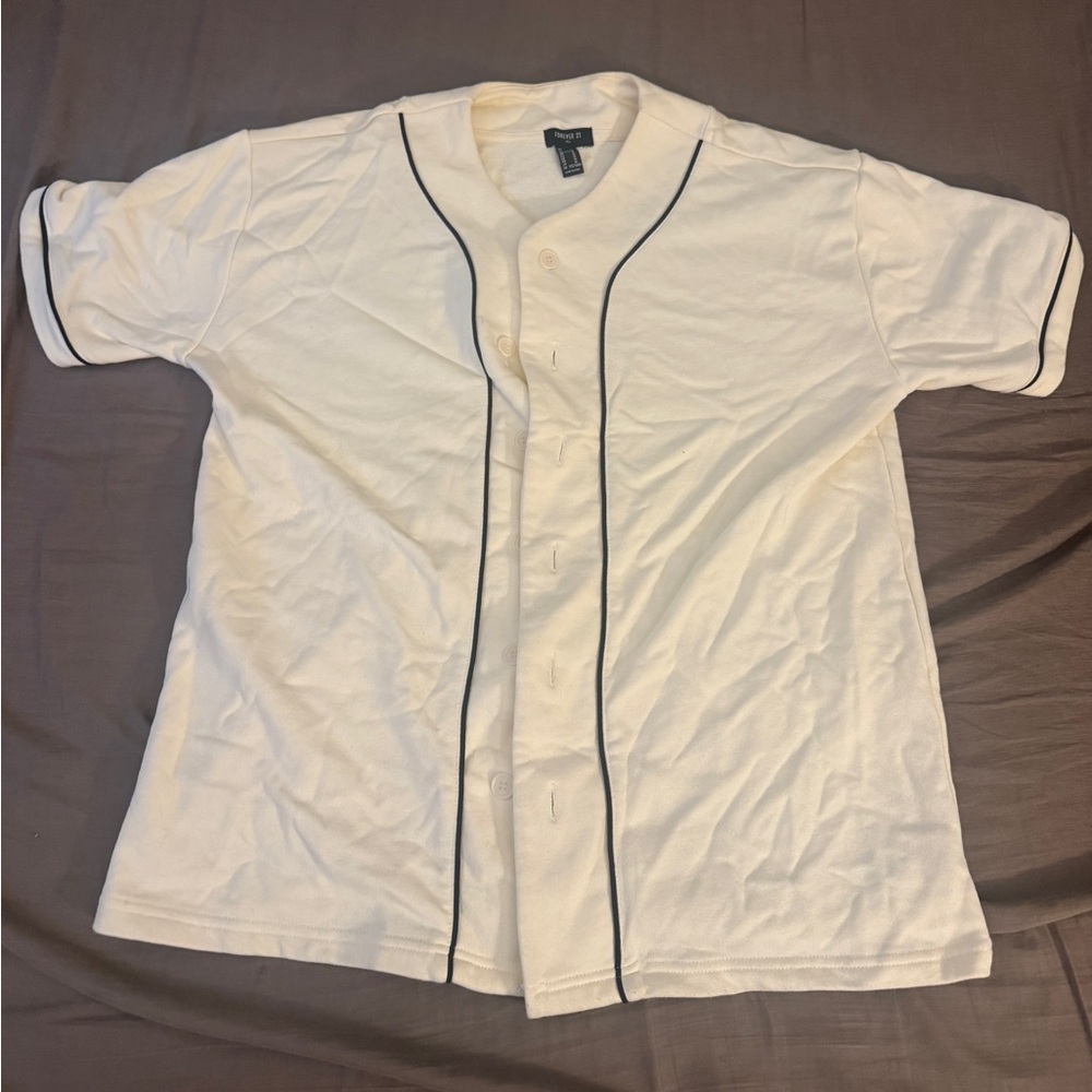 Forever 21 White Baseball Jersey with Black Trim